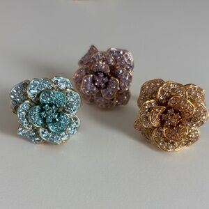 Joan Rivers Classics Collection Floral Crystal Ring Set - Blue, Purple, Gold S5